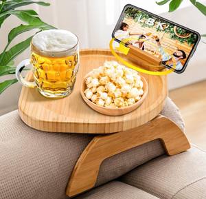 <span class=keywords><strong>Plateau</strong></span> de canapé en bambou avec support de téléphone rotatif à <span class=keywords><strong>360</strong></span>°, taille et forme personnalisées, design pliable écologique pour salon - Product Image 1