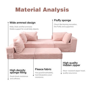 Precio de fábrica, Juego de 3 piezas, sofá cama plegable, sofá cama Seccional de tela de felpa de conejo rosa con funda de sofá extraíble - Product Image 2