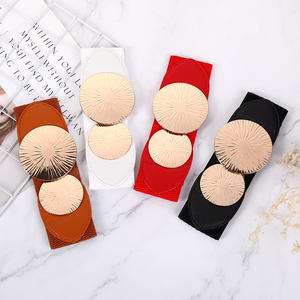 Élégant Vintage Métal Doré Fermoir Rond Boucle Robe Jupes Décoration Élastique Stretch <span class=keywords><strong>Large</strong></span> <span class=keywords><strong>Ceinture</strong></span> pour Femmes - Product Image 1