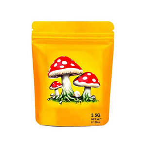 Yellow Magic Mushroom Mylar Ziplock Bag Food Grade 1g 3.5g 7g Airtight Resealable Foil Bag Custom Size for Herb Tobacco Flower - Product Image 1