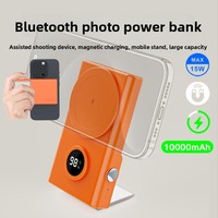Batterie externe magnétique portable 10000 mAh avec chargeur sans fil, télécommande Bluetooth pour déclencheur d'appareil photo et support de téléphone pour créateurs de contenu