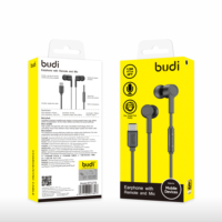 Écouteurs intra-auriculaires filaires stéréo Budi Trendy avec connecteur Type C, câble plat, micro intégré pour téléphone portable