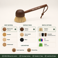 Brosse à vaisselle naturelle Tampico avec manche en bois, tête en fibres de dôme, pour nettoyer les casseroles, les poêles et l'évier