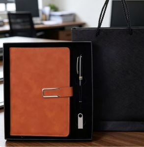 Hot Corporate Leather Notebook Sets With Pen Customizable Luxury <b>A5</b> <b>Diary</b> Stationery Note Book Gift Box for Men - Product Image 3