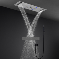 Système de douche thermostatique avec jets pluie et cascade, ensemble de robinetterie de douche LED en acier inoxydable, mitigeur intelligent pour salle de bain avec jets latéraux