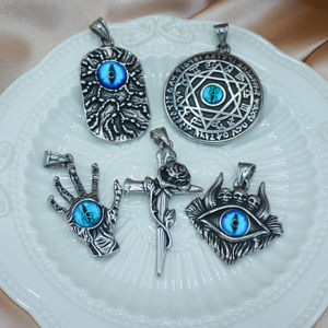 Bijoux gothiques pour femmes et hommes, acier inoxydable, amulette de la vérité de l'œil, crâne, pendentif œil de dragon bleu pour collier de fête - Product Image 2