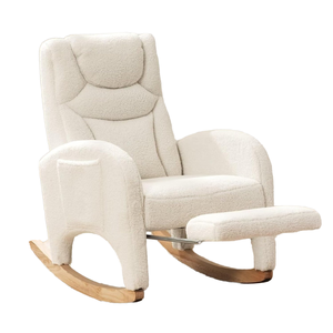 Rocking Chair Nursery, Modern Glider Chair with <strong>Adjustable</strong> <strong>Footrest</strong> and Solid Wood Legs, Teddy Ivory - Product Image 1