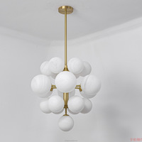 Lustre de salle à manger tout en cuivre, style minimaliste moderne, design crémeux, planète en verre, boule à bulles, chambre blanche