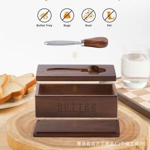 Wooden Butter Dish Rectangle Flip Top Lid With Knife Storage Natural Wood Color Butter Keeper <b>Kitchen</b> Storage Box - Product Image 3