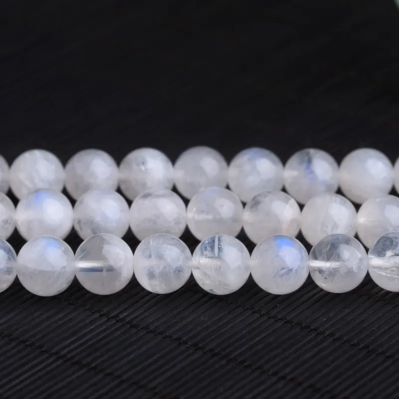 Factory Stock Natural Tier-3A Loose Round Blue Reflective Strand Beads Moonstone