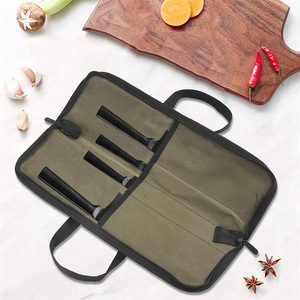 Bolsa de Almacenamiento Portátil para Cuchillos de Chef, de Lona, Color Verde Militar Caqui, con Cierre, para Acampar al Aire Libre - Product Image 1