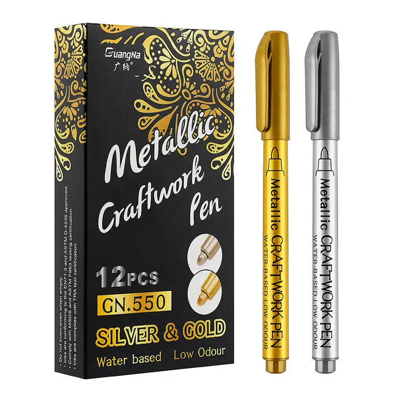 आर्ट क्राफ्ट के लिए स्थायी पेन पेंट पेन मार्कर सोने/चांदी के रंग, रॉक पेंटिंग के लिए धातु लकड़ी पेंट पेन