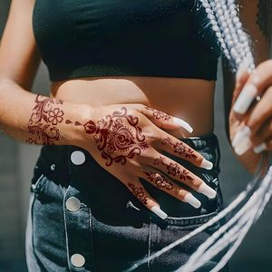 ลายฉลุสักลายชั่วคราวแบบกึ่งถาวรสำหรับมือ เท้า และหลัง ลายฉลุเฮนน่าแบบลูกไม้ - Product Image 3