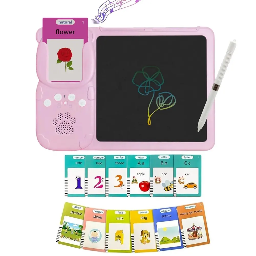 Mesin pembelajaran kartu kognitif 2 in 1 kartu flash bicara mainan tablet tulisan LCD untuk anak-anak mainan belajar membaca & melukis Montessori