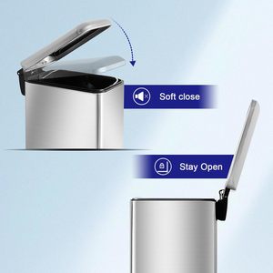 5L Basics Stainless Steel Rectangular Soft-close Garbage Bin <b>Step</b> Trash Can Pedal Bin with Foot Operated - Product Image 3