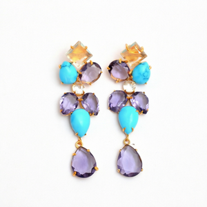 Boucles d'oreilles pendantes en améthyste plaquées or pour fiançailles, mariage, anniversaire, cadeaux de fête - Style romantique - Product Image 1