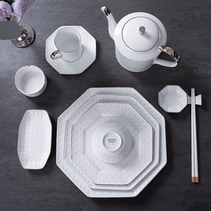 Tấm sứ khách sạn chuỗi cung ứng OEM Bộ đồ ăn bằng gốm sứ ăn tối Trắng khách sạn gốm đặt bữa ăn tối tốt ăn Bộ đồ ăn - Product Image 1