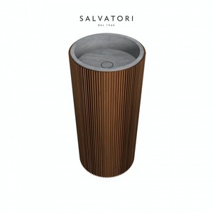 Salvatatori Adda moderno lavello Freestanding in legno a costine di pietra naturale materiale in resina per bagno Hotel uso ovale lavaggio a mano - Product Image 1