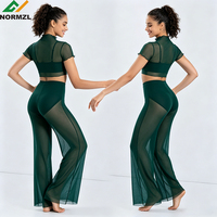 Pantalon large en Power Mesh pour la danse, entraînement en club, tenue de danse, justaucorps de ballet pour adulte