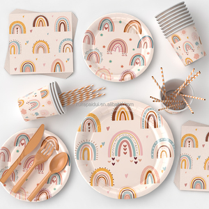 Decoraciones de Fiesta Bohemias Arcoíris, Platos de Papel <span class=keywords><strong>en</strong></span> Tonos Suaves, Manteles, Vasos, Servilletas y Cuchillos - Product Image 4