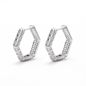 Hexagonal Clip-On <b>Earrings</b> Gold Silver Rose Gold Channel Setting Zirconia Everyday Wear - Product Image 4