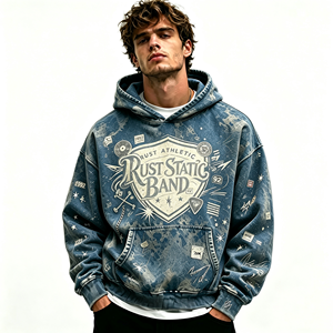 Felpa con Cappuccio Oversize Vintage in Cotone Pesante 100% Antivento, Stile Retrò con Stemma di Bande <span class=keywords><strong>Rock</strong></span>, Vendita all'Ingrosso - Product Image 3