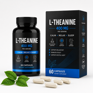 แอล-ธีอะนีน 400 มก. สำหรับช่วยการนอนหลับและผ่อนคลาย พร้อมแมกนีเซียมไกลซิเนต รับผลิตแบบ OEM ODM ฉลากสินค้าส่วนตัว บรรจุ 60 เม็ด - Product Image 1