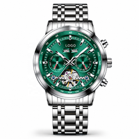 Reloj Mecánico Totalmente Automático, Caja de Aleación, Correa de Acero Inoxidable, Fase Lunar, Resistente al Agua 30M, Moda Masculina