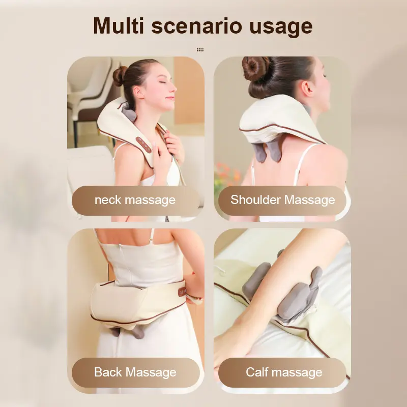 Masajeador de hombro de cuello Shiatsu de rodillamiento profundo eléctrico inalámbrico para masajeador de cuello de cuerpo trasero de coche con calor