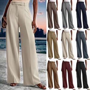Pantalones de Negocios de Verano para Mujer, de Cintura Alta, con Cremallera, de Pierna Ancha, Holgados, Rectos, de Color Liso, Informales para Oficina - Product Image 3