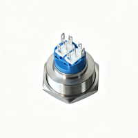 Bouton poussoir électronique à tête plate en aluminium et acier inoxydable de 30 mm, étanche IP65, 8 broches, anneau lumineux, momentané, 12 V, 2NO2NC DPDT