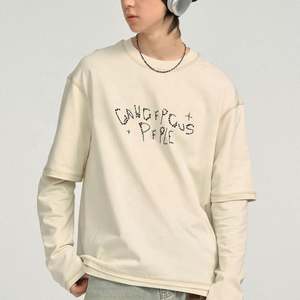 เสื้อยืดแขนยาวผู้ชายแบบสองชั้น ผ้าฝ้าย 100% สไตล์ลำลอง ทรงโอเวอร์ไซส์ พิมพ์ลายดิจิทัล ลายถักนิตติ้ง น้ำหนัก 180 กรัม - Product Image 2