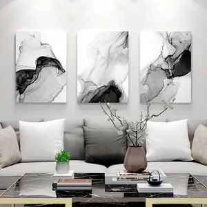 Lukisan Dekorasi Abstrak Garis Hitam dan Putih, Seni Dinding Cetakan Kanvas untuk Ruang Tamu