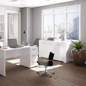 Aparador Multiusos Ajustable de <span class=keywords><strong>Madera</strong></span> Estilo Europeo Moderno, Mueble de Salón, Guardarropa, Color Blanco - Product Image 5
