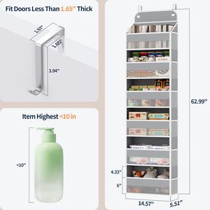 Over The Door Organizer 18 Pockets Grey Hanging Closet <b>Storage</b> For Bathroom With Mesh Pockets Behind Doors On Walls - Product Image 3