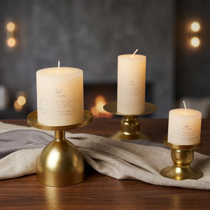<b>Matte</b> Gold Pillar Candle Holder Set of 3 | Modern Metal Pedestal Candlestick | Wedding <b>Table</b> Centerpiece Christmas Decor - Product Image 2
