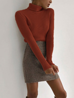 Pull-over tendance 2026 pour femme, col montant, couleur unie, design personnalisé