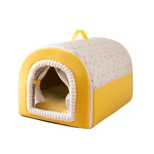 Lit pour chien personnalisé, élégant, à motif incurvé, fermé, style maison, chaud pour l'hiver, coupe-vent, pour chiens de petite/moyenne taille, niche - Product Image 1