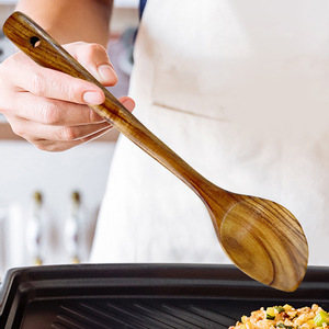 Wooden Kitchen Utensil Set 6 Pieces Teak Spatulas Spoon Pasta Ladle Cooking Tools Food Safe Hand Wash Only - Product Image 2