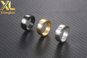 Luxury <b>Rings</b> Round CZ Crystal Zircon <b>Ring</b> for <b>Men</b> Women Black Gold <b>Silver</b> Color Stainless Steel Engagement Anniversary - Product Image 4