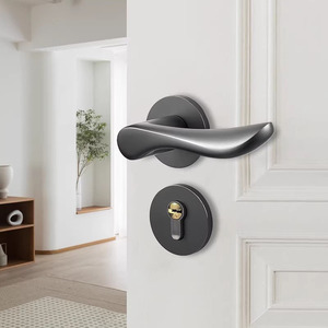 Manija de puerta interior negra de lujo con cerradura, manijas de puerta para interiores, manija de cerradura de embutir de madera para interiores - Product Image 6