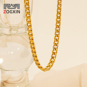 European American Style Stainless Steel Necklace Cuban Chain Chunky Men's Clavicle Chain Gold Business Gift ZN1789G - Product Image 2