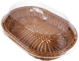 <strong>Rattan</strong> Bread <strong>Basket</strong> <strong>Rattan</strong> Food Oval Bread Serving Woven Fruit <strong>Basket</strong> with Acrylic Lid for Home Picnics <strong>Storage</strong> - Product Image 1