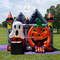 Château gonflable commercial d'extérieur pour enfants, thème ferme de citrouilles d'Halloween, avec toboggan