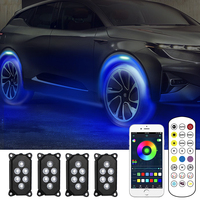 Lampe de décoration de voiture 4 dosettes, application de contrôle 9w 4x4, lampe de roche rvb tout-terrain, camion Rgbw Led, lumières de roche pour voiture