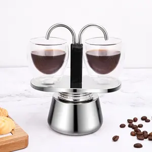 New design 2 tubes moka pot espresso maker stainless steel cafetera moka