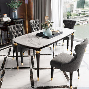 Set Tavolo da Pranzo di Lusso Semplice 4 Posti con Piano in Marmo <span class=keywords><strong>Bianco</strong></span> e Nero, Tavoli da Pranzo in Legno Massello e <span class=keywords><strong>Resina</strong></span> - Product Image 6