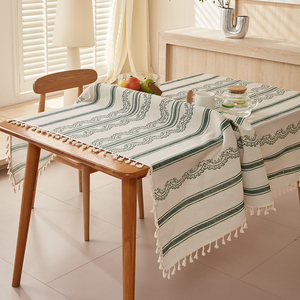 Tovaglie in lino con motivo a strisce verdi stampate con motivo a strisce per eventi tovaglie per festa di nozze ristorante dell'hotel - Product Image 2