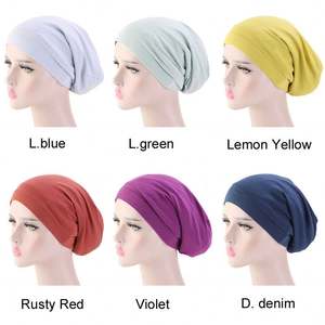 Vente en gros de chapeau de nuit de couleur unie unisexe bande élastique chimio patient casquette femmes cheveux solides bonnet casquettes TJM-423 - Product Image 5