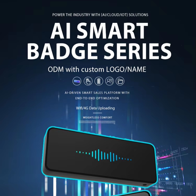 AI Smart Audio Recording Name Badge MP3 Format Real-time Upload Transcription Mono/Stereo for Sales Calls Quality Control